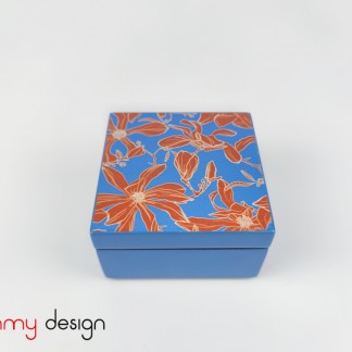 Blue square lacquer box with red orchid pattern 9*H5 cm 